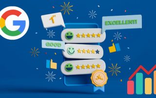 A celebratory image showcasing how to weave Google reviews into business success, featuring star ratings, positive feedback, and growth metrics.