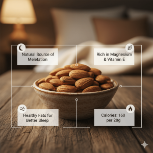 Almonds contain natural melatonin and magnesium that promote better sleep and relaxation during sleep therapy.