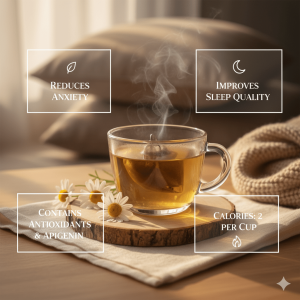 Chamomile tea helps reduce anxiety and improve sleep quality, a natural remedy used in sleep therapy.