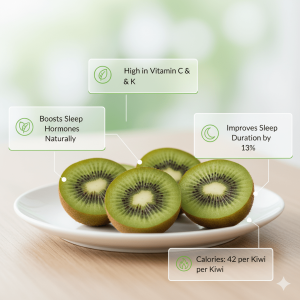 Kiwi fruit supports healthy sleep patterns and is proven to help people fall asleep faster according to studies on sleep therapy.